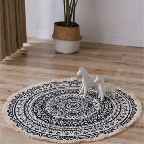 Carpet Bedroom Round Carpet Ethnic Style Striped Soft Round Carpet Suitable for Home Living Room Coffee Table Doormat Dia90cm
