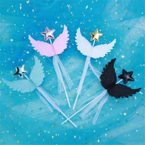 1pcs Creative Angel Wing Cake Topper Bake Cake Inserted Card Decorations For Valentines Day Wedding Birthday Baking Accessoires