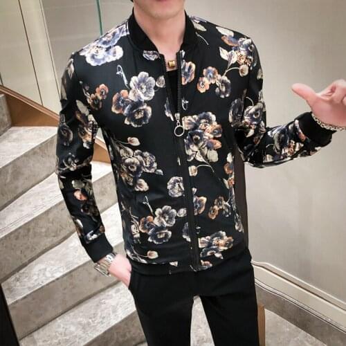 Flower Print Spring Summer See Through Sexymen Stage Cloth For Men Party Nightclub Designer Jacket Manteau Homme