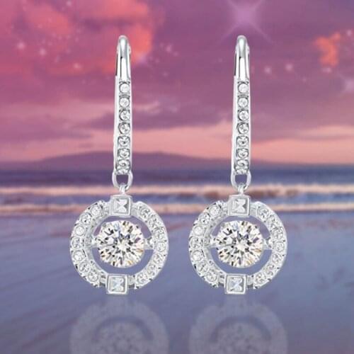 Fashion Women Dangle Earrings With AAA Round Cubic Zirconia Aesthetic Drop Earring For Party Wedding & Engagement Jewelry