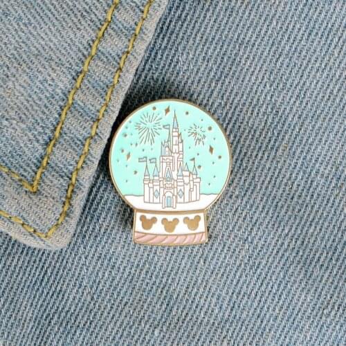 Cartoon Fun Christmas Crystal Ball Castle Fireworks Enamel Brooch Alloy Badge Denim Clothes Bag Pin Cute Sweet Woman Jewelry