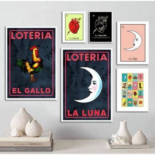 NEON La Luna LOTERIA Vintage Posters and Prints Retro Wall Art Canvas Painting Crescent Moon Pictures for Living Room Home Decor
