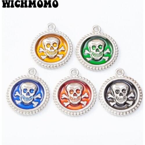 2020 New Fashion 5pcs/bag 27*22MM Zinc Alloy Drop Oil Coin Skull Charms Pendants for DIY Earring Jewelry Accessories