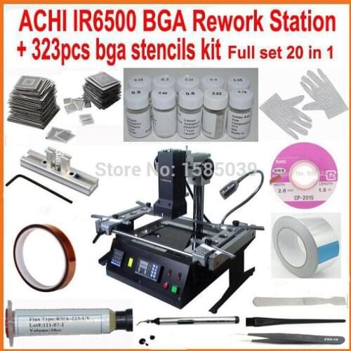 Original ACHI IR6500 bga rework station + 323pcs bga stencils solder flux reball station completely 20 in 1 bga reballing kit