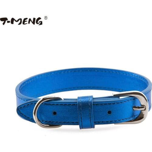 T-MENG Solid Color Real Leather Dog Collar For Small Large Dogs Pet Collars Leather Luxury Pet Products For Animals Supplier