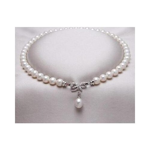 9-10mm south sea natural white pearl necklace 18" silver clasp 1012mm pendant