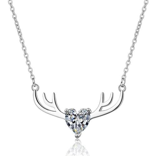 Trendy Crystal Deer Pendant Necklace For Women Jewelry Fashion 925 Silver O Chain Necklace Lady Clavicle Accessories Female Gift