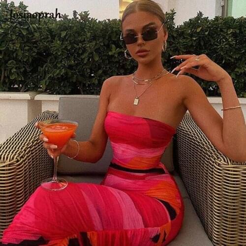 Josiaoprah Tie Dye Women Dress Off Shoulder Backless Mini Slim Dress Summer Sexy Club Celebrity Party Dress New Streetwear