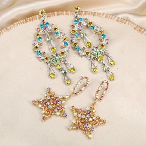 Full Rhinestone Shiny Drop Earring for Women Crystal Long Dangle Big Earrings Statement Stylish Jewelry for Lady Gift SP1137