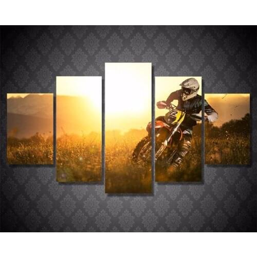 Motocross Sunset Motor Race Sport Poster 5 Pieces Hd Print Canvas Painting Modern Wall Art Picture For Living Room Decoration