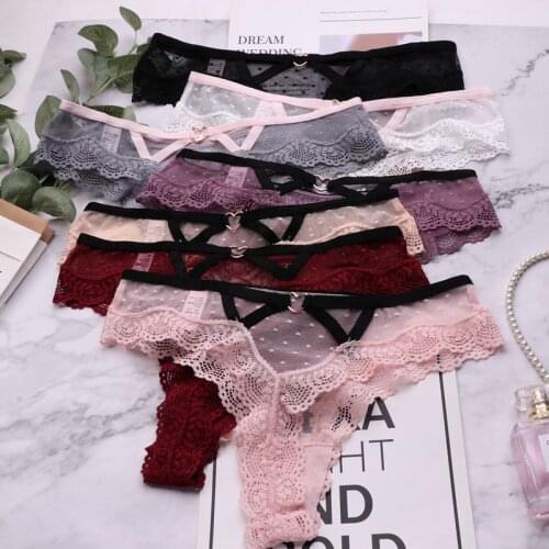 Sexy Lace Panties Women Transparent Heart Low-Waist Underpant Hollow Out Thong Female Seamless G-String Underwear Tanga Lingerie