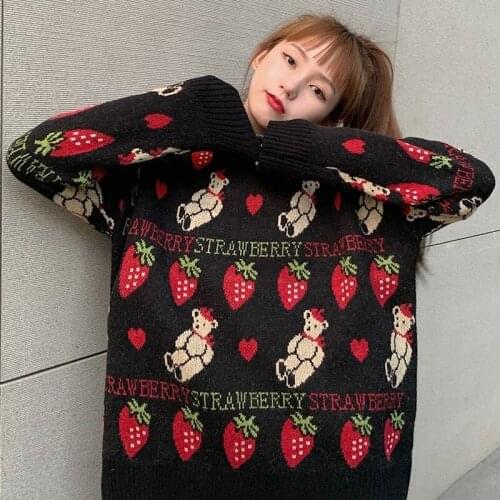 Sweet Tender Girl Strawberry Sweater 2021 Autumn/Winter Japanese Cute Kawaii Lolita Girl Knitted Sweater Pullover Sweater Women