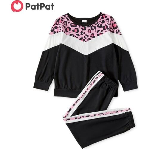 PatPat Pretty Kid Girl Leopard Print 2-piece Sporty Casual Suits