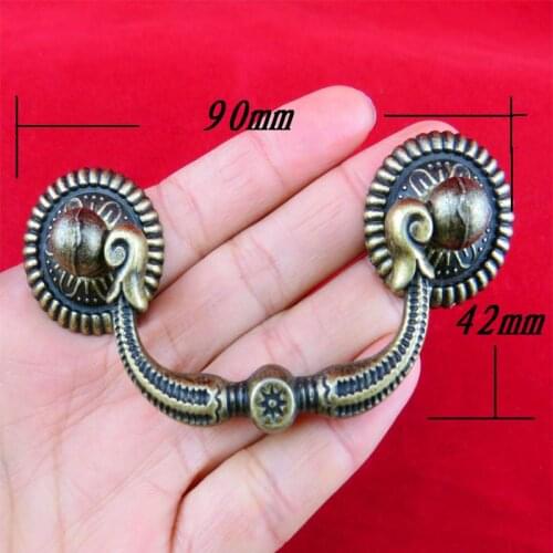 Vintage European Style Wooden Wine Gift Box Furniture Handle Knobs Zinc Alloy Bronze Tone,90*42mm,4Pcs
