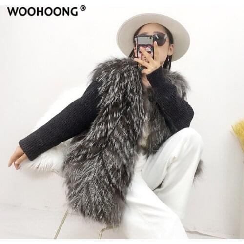 Natural Fox Fur Jacket Real Fur Coat Woman Winter Women Coats Silver Fox Coats Jacket Knitted Sleeves Korean Streetwear