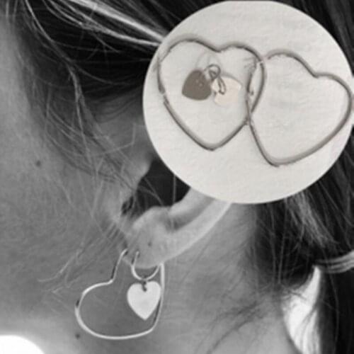 New ladies double peach heart earrings set earrings geometric metal hollow street fashion womens earrings wholesale