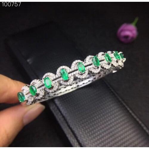 Natural green emerald gem Bangles Natural gemstone Bangles S925 silver bracelet luxurious geometry row women party gift jewelry