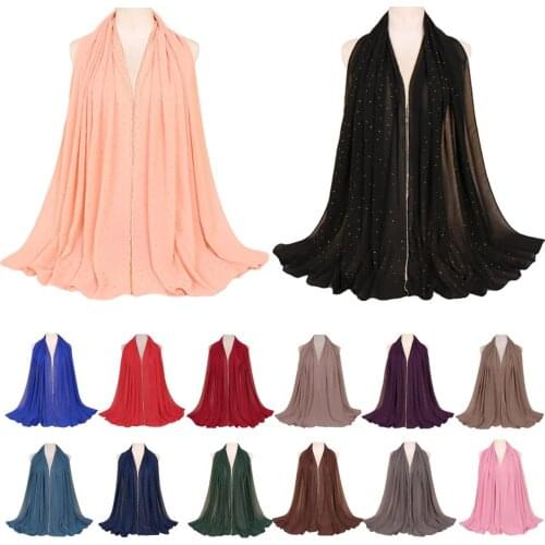 180*75cm New Women Chiffon Studded Comfortable Muslim Islamic Ramadan Hijab Long Scarf Shawl Headwear Plain Stole
