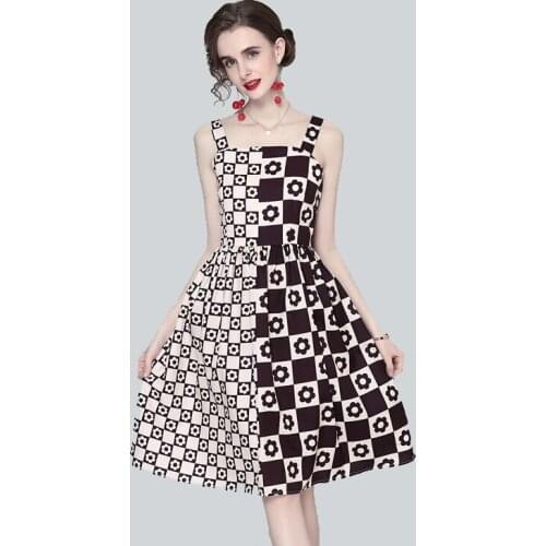 WTIANYUW 2021 Summer Womens New Fashion Plaid Printed Slim Fit Sleeveless Strap Dress