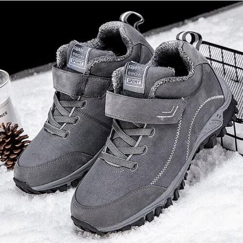Winter Men Boots with Fur Warm Snow Suede Boots Men Winter Work Casual Shoes Sneakers High Top Rubber Ankle Boots Men