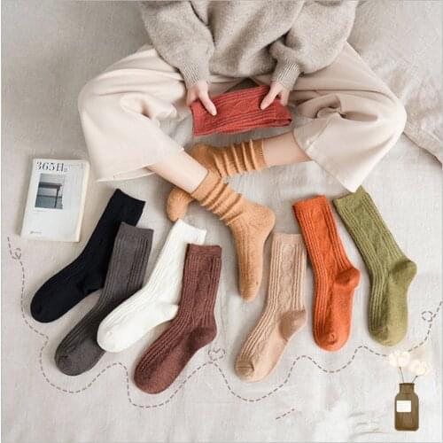 Winter Thick Woolen Socks Female Japanese Ins Tide Pure Color Tube Socks Cashmere Warm Pile Socks Long Tube Cotton Socks
