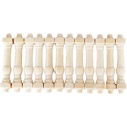 12Pcs DIY Spindles Balusters Wooden Dollhouse Miniature 1/12 Scale Stair Railing Decoration Toys