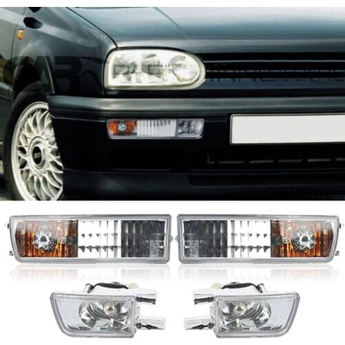 2pcs Smoked Lens Fog Light+2pcs Smoked Lens Corner Signal Light For VW Golf MK3 1993-1998 Durable 12V 21W Car Accessories Kit