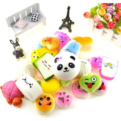 20pcs/pack kawaii cartoon squishy Slow Rising squeeze toys mini food bread squishy Antistress Vent Toy fun gifts key pendant