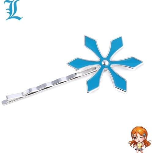 2020 Bleach Inoue Orihime Hair Clip Hairpin Bobbypin Brooch Light Blue Flower Shaped Metal Hairpins for Women Jewelry Gift