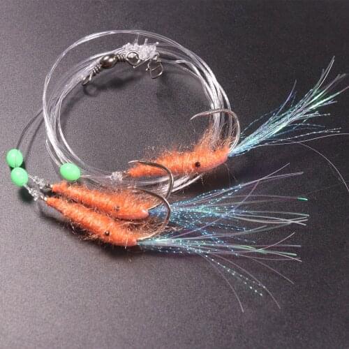 5packs 15pcs 4/0 Orange Shrimp Sabiki Flies Saltwater Fishing Rigs with Swivel Snap for Perch Makerel