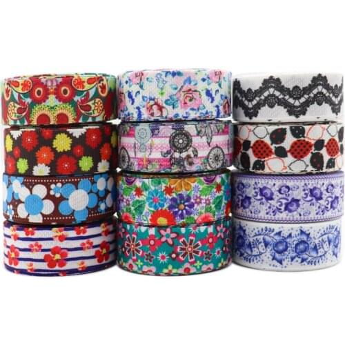 5 Yards 1" 22MM Flowers Printed Grosgrain Ribbons For Hair Bows DIY Handmade Materials Y2020122501