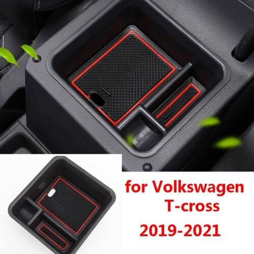 Car Central Armrest Storage Box Container Interior Stowing Tidying Accessories for Volkswagen VW T-CROSS Tcross 2021 2020 2019