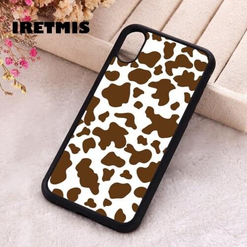Iretmis 5 5S SE phone cover cases for iphone 6 6S 7 8 Plus X Xs XR 11 12 Mini Pro Max Silicone Cow Pattern Tan white cowhide