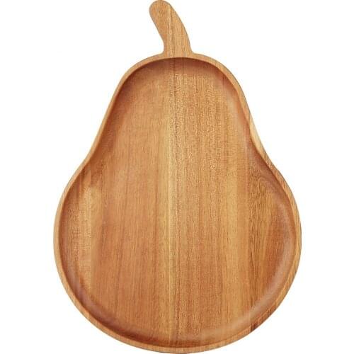 Pear Stlye Wooden Dinner Plate Party Serving Tray Acacia Wood Dish Creative Tableware Wooden Tray for Snacks Fruit Handmade