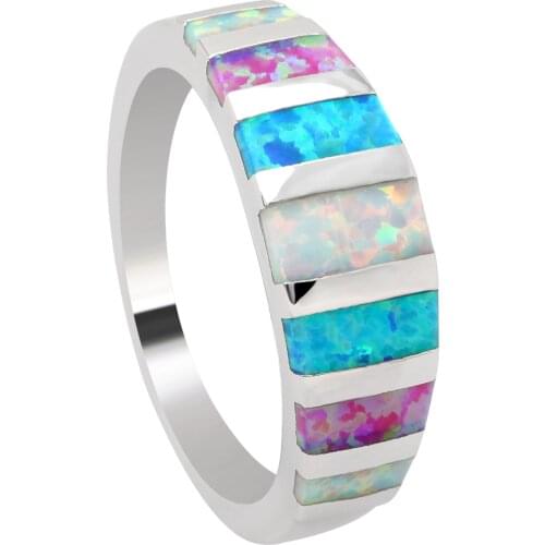 Hainon Fashion Rings jewelry Opal rings for women Blue Fire Opal Silver color Filled Wedding Party Engagement Love Rainbow Ring