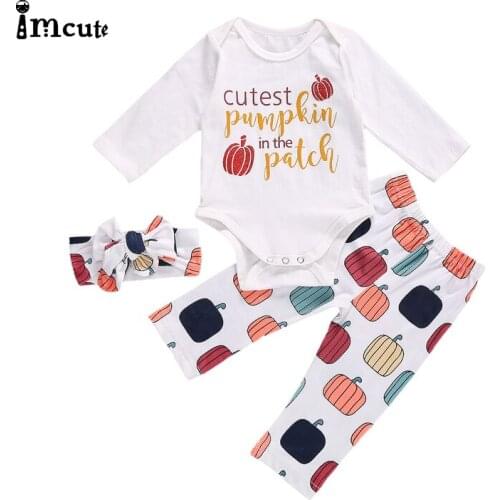Imcute 2 Pieces Baby Suit Set Halloween Pumpkin Print Tops Round Neck Long Sleeve Bodysuits Baby Bodysuits Pants Baby Clothes