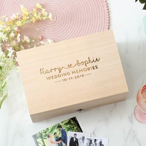 Personalized Wedding guest book with hearts,rustic engrave wedding guest book ,Custom name and date Wooden Keepsake box