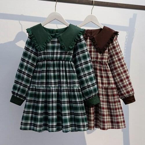 Plaid Girls Dresses New Spring Kids Preppy Style Dress Baby Costumes Children Party Outfits Long Sleeve Kids Clothes for Teens