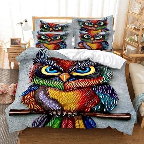 2-3 Pcs Coloured Owl Bedding Set Duvet Cover Set 3d Bedding Digital Printing Bed Linen Queen Size Bedding Set Fashion Design