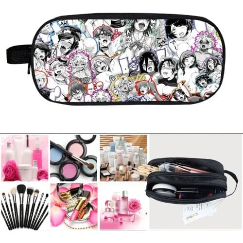 3D Print Cartoon Ahegao Makeup Bag Cosmetic Bag Pencil Case Kawaii Storage School Supplies Stationery Zipper Anime Hentai Pouch