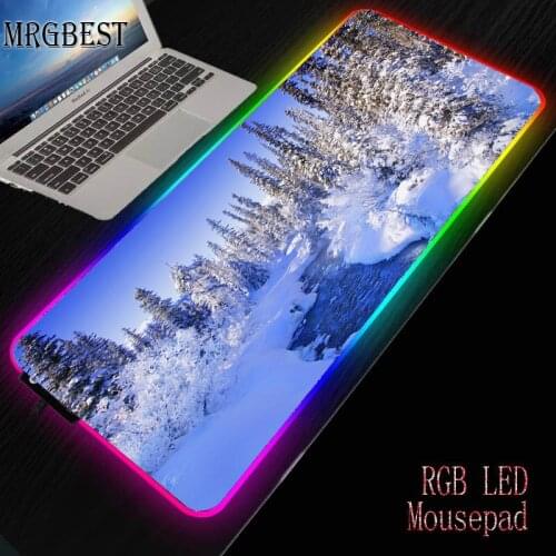 MRGBEST Winter Snow Covered Blue Sky Game RGB Mouse Pad Rubber Non-slip Led Backlight Mousemat Large Size 40x90/30x60cm Lockedge