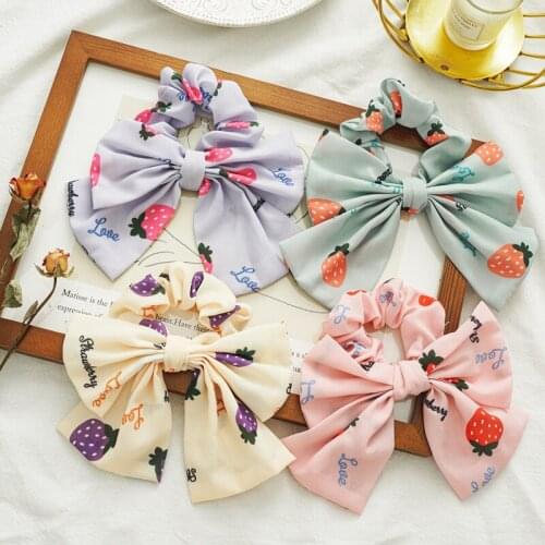 Summer Chiffon bow large intestine hair circle cartoon lovely strawberry girl hair circle jewelry