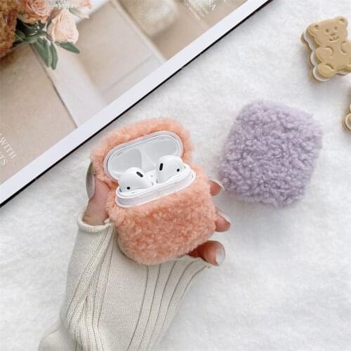 Curly Plush Hard Shell Wireless Earphone Case For Apple AirPods Pro Solid color Protective Cover For Apple AirPods
