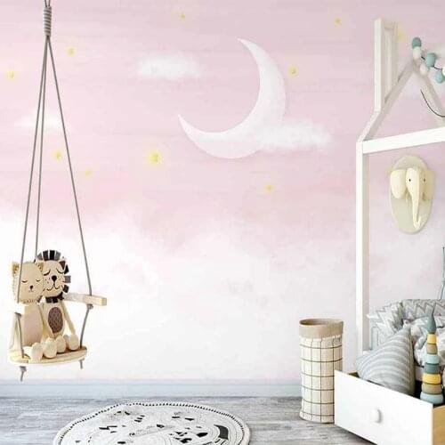 Custom 3D Wall Mural Nordic Pink Starry Sky Clouds Childrens Room Photo Wallpaper Creative Art Wall Painting Papel De Parede 3D