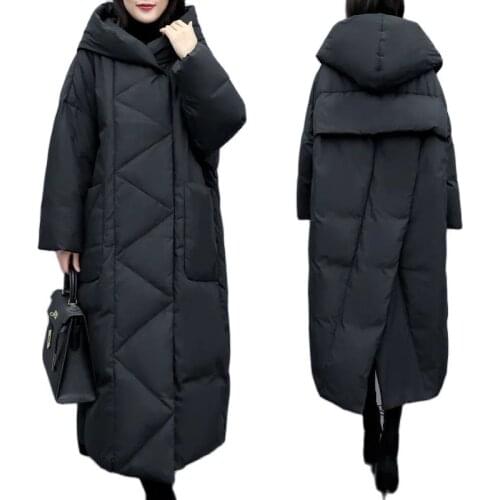 2021 Winter New Style Cotton-Padded Jacket Womens Large Size Korean Loose Coat Hooded Outwear Mid-Length Ladies Overcoat A545