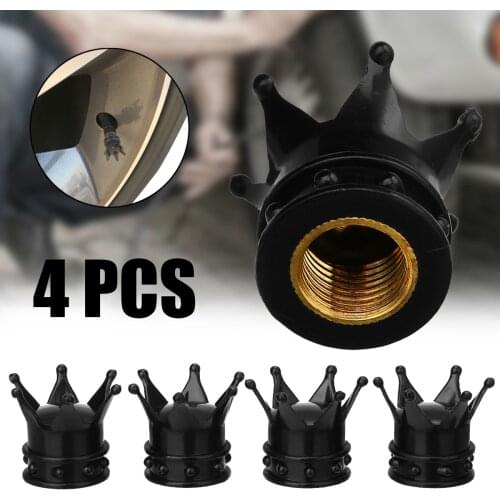 New Arrival 4pcs Black Crown Aluminum Car Wheel Tyre Tire Air Valve Stem Cap Dust Cover for Bicycle Accessories