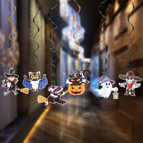 New Cartoon Cute Colorful Halloween Christmas Skull Pumpkin Spiral Pendant Bar Birthday Party Scene Decoration Spiral Pendant