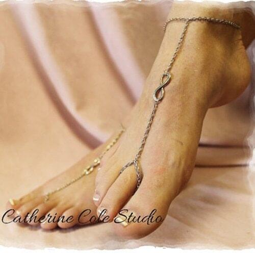 Gold Silver Color Simple Metal Chain Toe Ring Ankle Anklets Summer Beach Foot Jewelry Geometric Number 8 Charm Anklet For Women