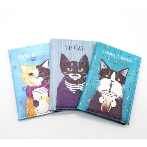 New Fashion Cute Cat Cartoon Passport Cover Men Women Soft Leather Travel Passport Holder Case Card ID Holders Protective Sleeve