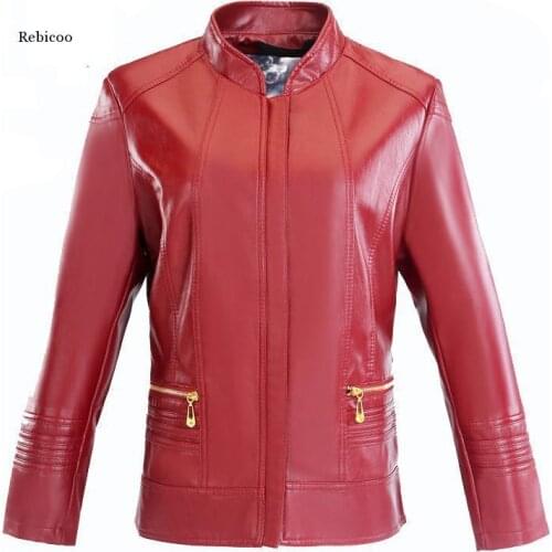 Plus Size Women Faux Leather Jacket Spring Autumn Pu Female Coat Clothing Stand Collar Ladies Motorcycle Outerwear